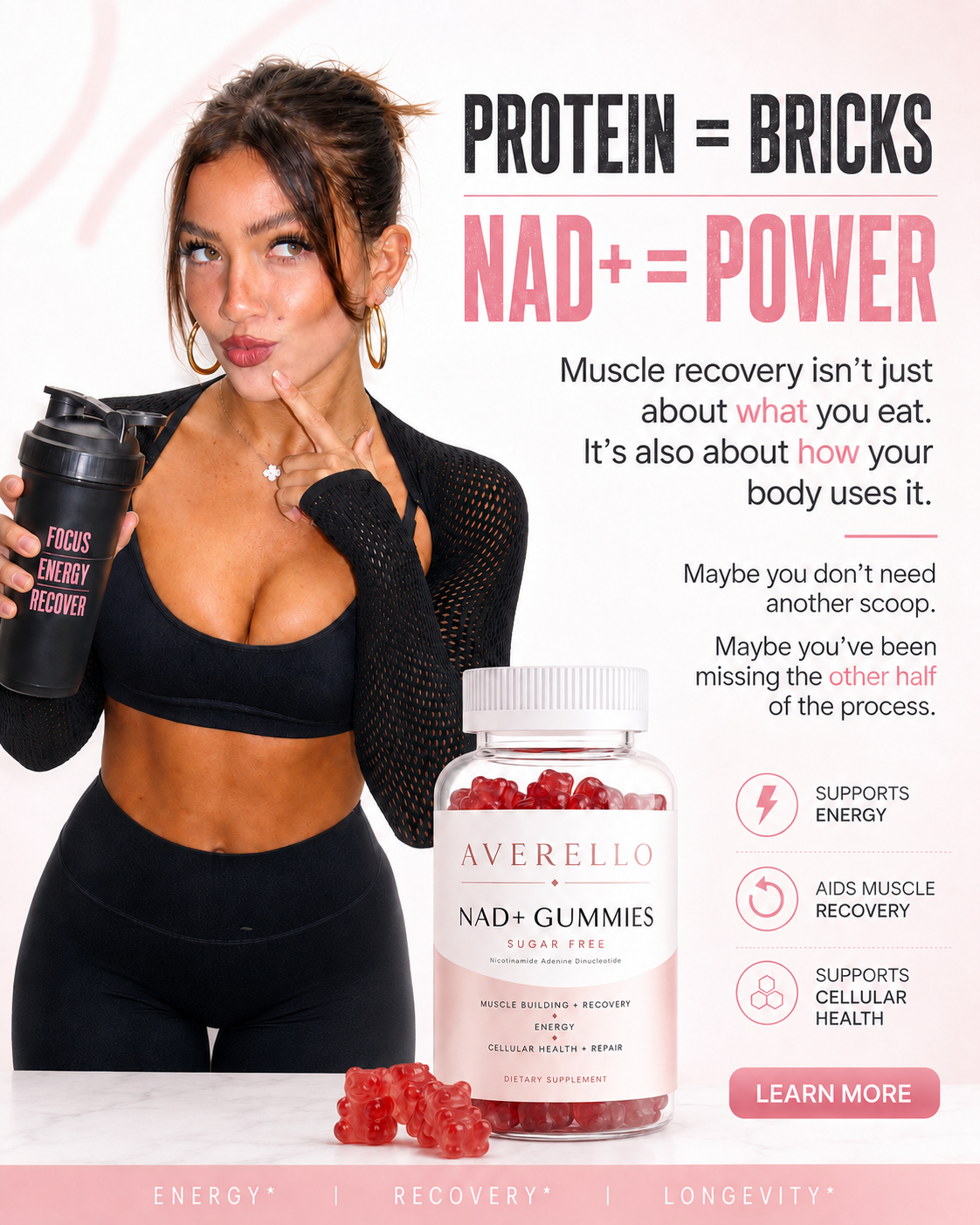 Protein equals bricks, NAD+ equals power — Averello NAD+ Gummies